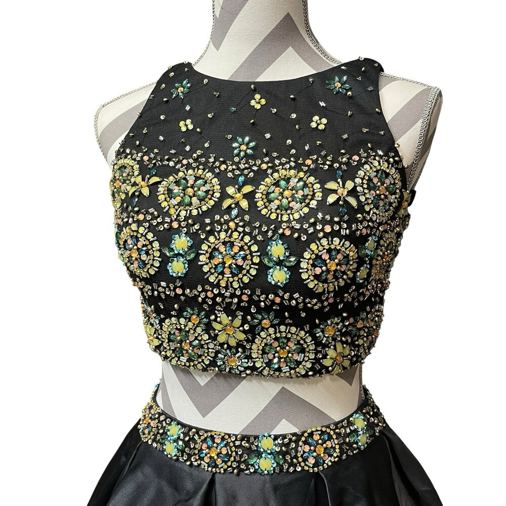 Bicici & Coty Double Heart Black Beaded 2 Piece Short Pagent Prom Formal Dress